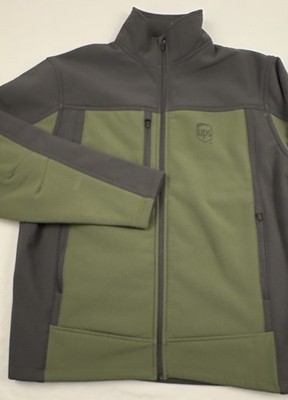 UPS Uniform Tri-Mountain Sherpa Lined Soft Shell Jacket Green/Gray Medium EUC