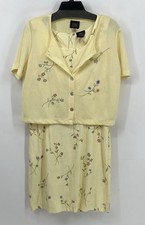 Vintage Teddi Dresses Yellow 2 Pc Set Outfit Dress & Blouse Size 12 EUC