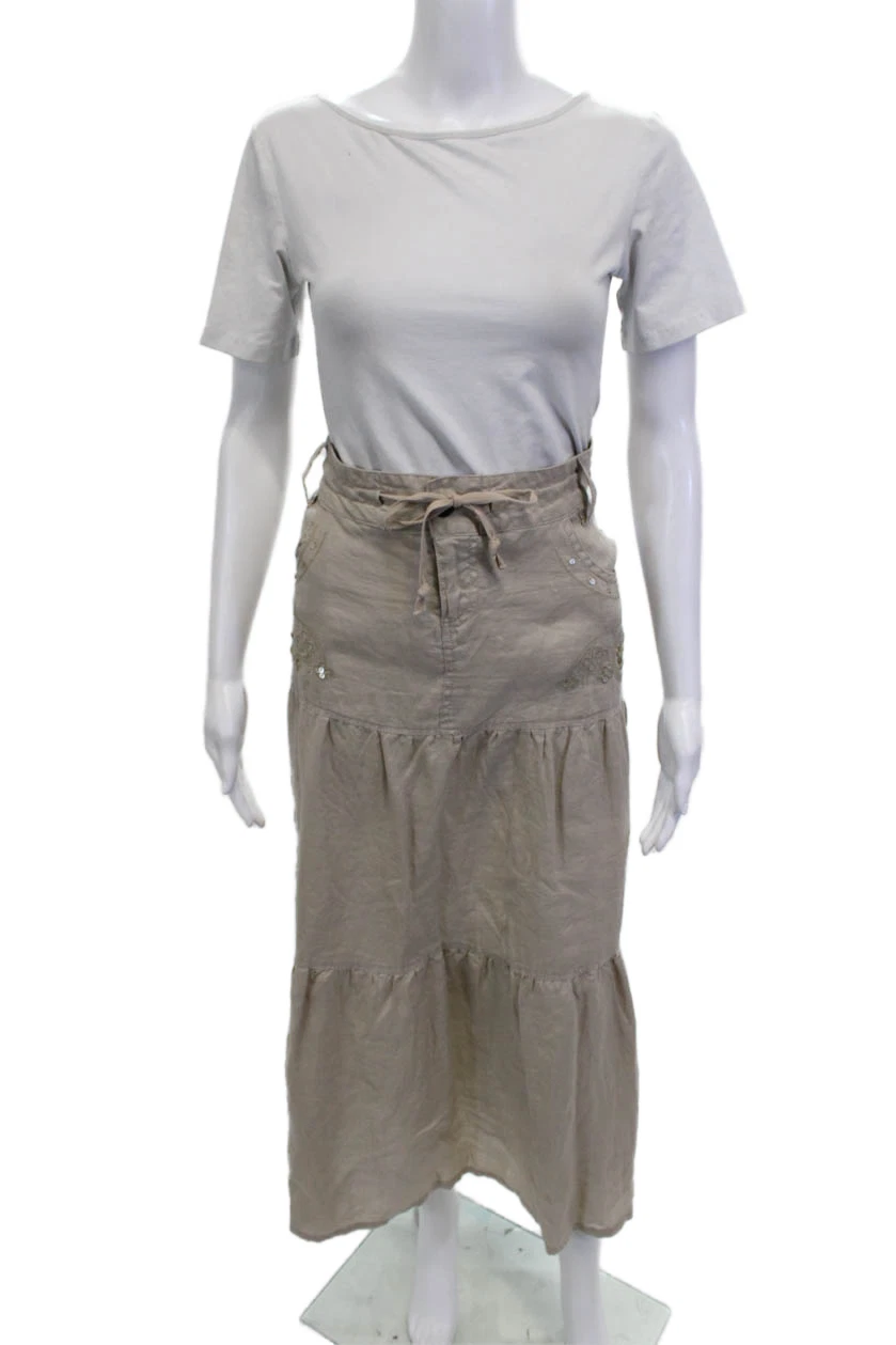 Dollhouse Womens Peasant Maxi Linen Skirt Beige Size L