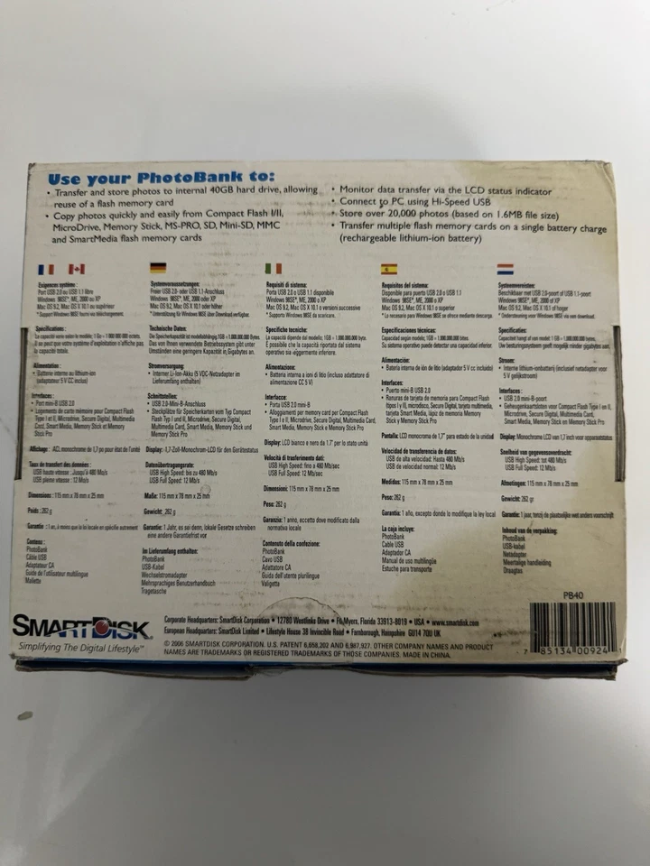 SmartDisk PhotoBank PB40 Silver USB 2.0 40GB Digital Transfer & Storage Device - Image 3 of 4