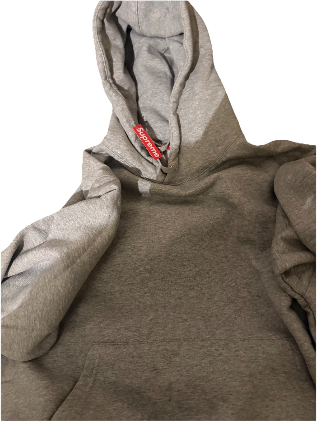 Supreme Gray Logo Pullover Hoodie Men's Size M Cotton Fleece Crew Neck