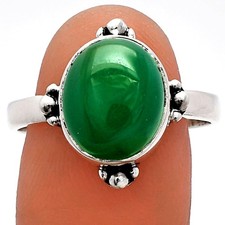 Natural Green Onyx 925 Sterling Silver Ring s.9.5 Jewelry R-1119