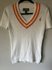 Lauren Active Ralph Lauren Ribbed V-neck Top Knit Size S Logo L-RL Pickleball