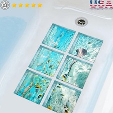 Non-Slip Bathtub Stickers Waterproof PVC Ocean Design Shower Floor Decor 6 Pack