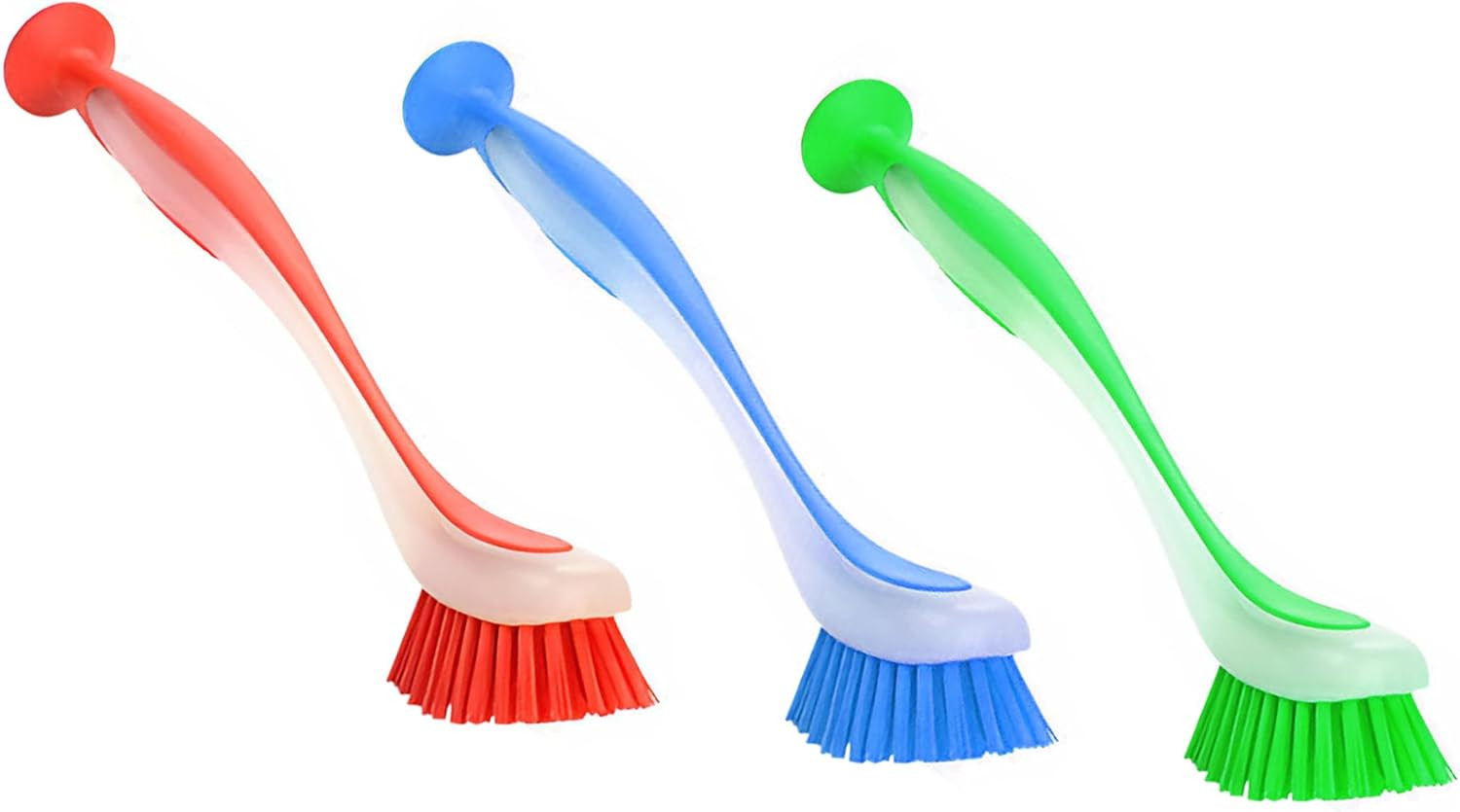 Plastic Dish Long Handled Scrubbing Brush 5 X 21 X 5 Cm with Suction Cup, Durabl