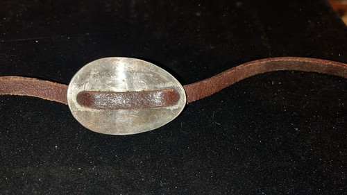 Handgefertigter Leder Halsreif Halskette Boho braun silber Kunst Schnalle Vintage 60er Jahre - Bild 7 von 8
