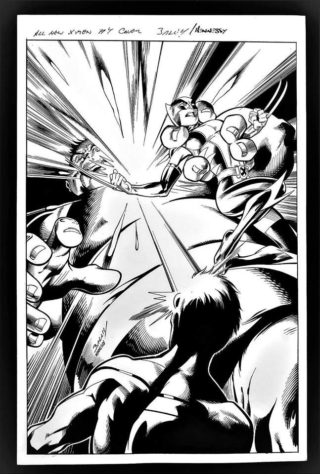 All New X-Men #5 Cover Original Art X-23 Wolverine Cyclops Vs Blob Mark Bagley Comic Art