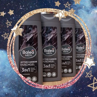 4 x Balea Men, Active Carbon Duschgel, 3in1 Körper Gesicht Haar, mit Aktivkohle
