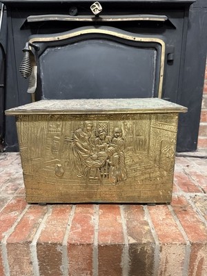 Vintage Brass Over Wood Coal/wood Box