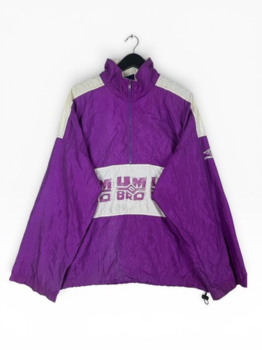 Umbro, Vtg Umbro Satiny Half Zip Jacket L Retro Womens Mens Purple 1980s Pullover