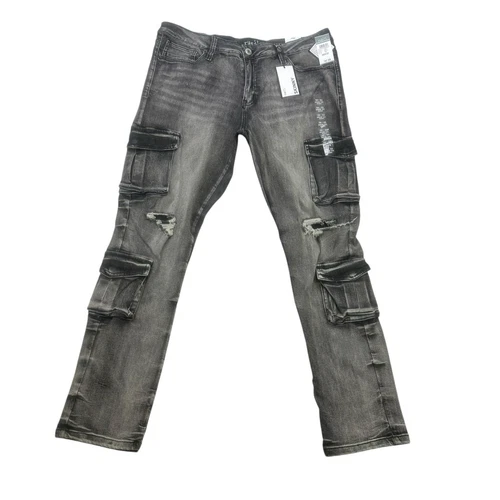Jean homme Rue21 38 x 32 noir denim cargo skinny supreme flex stretch neuf avec étiquette