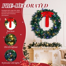 48 / 60in Christmas Wreath for Holiday In/Outdoor with Lights Party Decoration