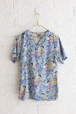 Vintage Betty Boop Scrub Top 1997 - Blue with Angel Wings and Dog