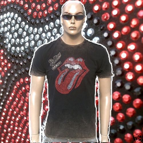 Amplified Rolling Stones Vip Rhinestone Tongue Rock Star Vintage Wow T-Shirt - / - Picture 1 of 5