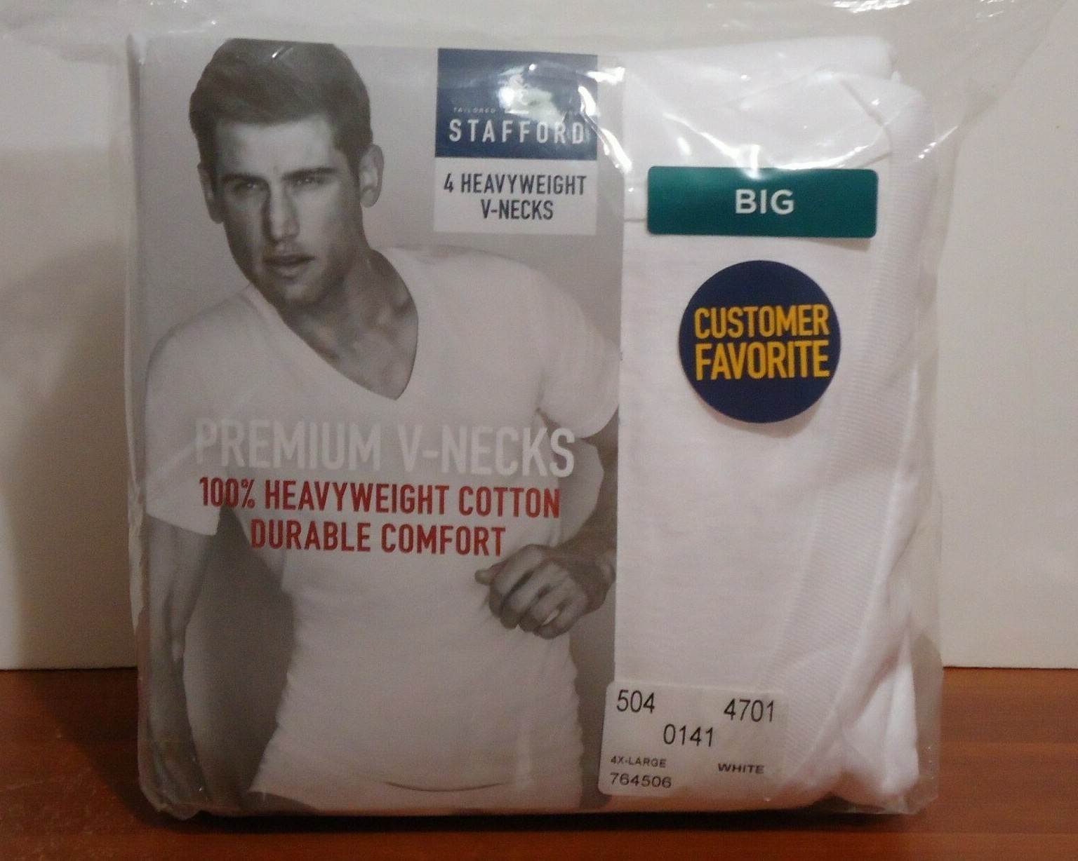 Stafford 4-Pack Men's Big & Tall Heavyweight Cotton V-Neck T-Shirts ...