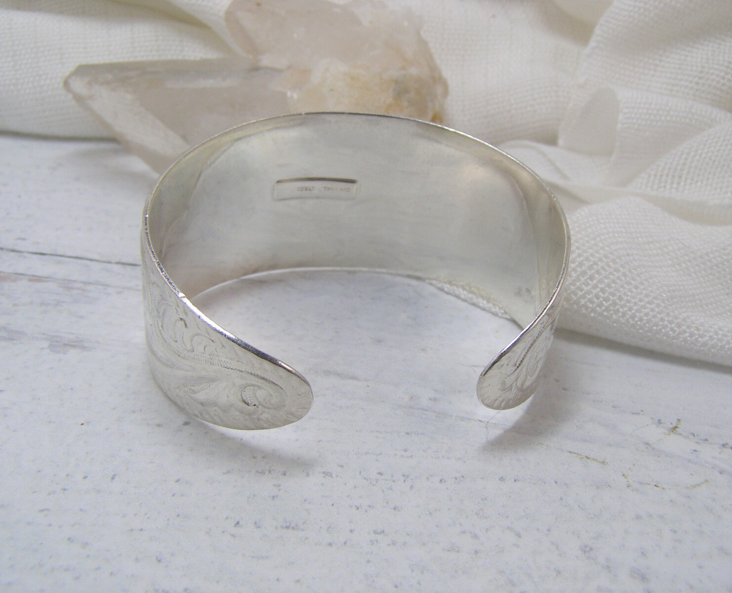 Sterling Silver Embossed Scroll Leaf Cuff Bracele… - image 4