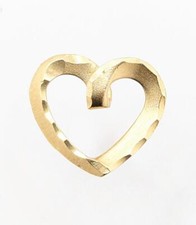 14K Solid Yellow Gold 1.2g Open Heart Brushed Satin Reversible Slide Pendant