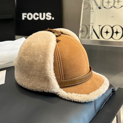 Men's Real Sheep Shearing Fur Hat Warm Peaked Cap Russian Hunter Hat Earlaps - Picture 11 of 22