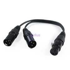 3-Pin XLR Female Jack to Dual 2 Male Plug Y Spiter Splitter Cable 16 AWG