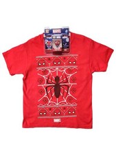 Marvel Boys Red Spiderman Christmas Holiday Short Sleeve Tee Shirt With Toy