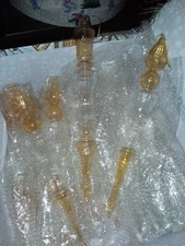 Frontgate set of 12 large 14 inch finial clear and amber glass ornaments