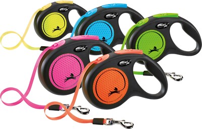 flexi Leine New Neon Gurt Hundelaine Rolleine Automatikleine