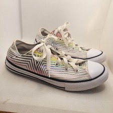 Girls Kids Converse All Star Sneaker Shoes White Rainbow Metallic Size 3 youth