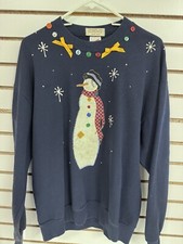 Snowman Hand Made Decorated Crewneck Grandma JERZEES Sweatshirt Size L
