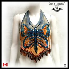 woman clothing top summer t-shirt handmade luxury high fashion fringe butterfly