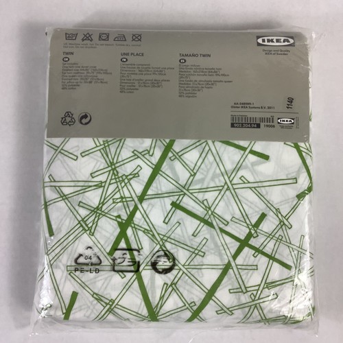 Ikea Gronkulla Twin Duvet Cover Pillowcase Green White Mid Century Modern New - Picture 2 of 7