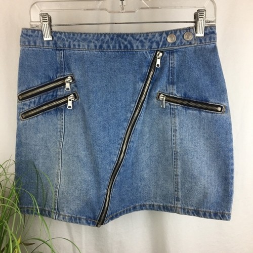 Forever 21 Blue Denim Zip Moto Mini Skirt M NEW