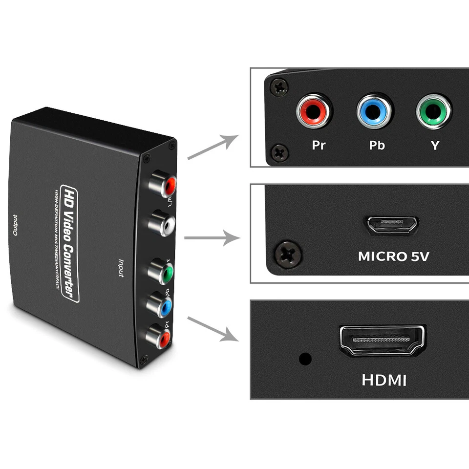 YPbPr Component to HDMI Converter Stereo Audio Video L/R 5RCA RGB Adapter 1080P - Image 4 of 4