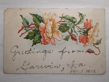 Postcard IA Garwin -   Greetings floral, glitter