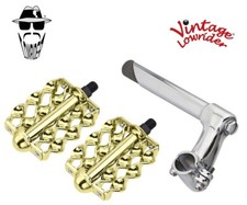 Vintage Lowrider Stem 2-Screw 21.1 Chrome Pedals Double Flat Twisted 1/2" Gold