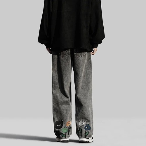 Men's Loose Baggy Jeans Wide-Leg Denim Pants Hip Hop Streetwear Skateboard Style - 第 2/6 張圖片