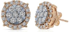 LARGE 1.39CT DIAMOND 14KT ROSE GOLD 3D ROUND CLUSTER FLOWER HALO STUD EARRINGS
