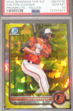 Colton Cowser 2022 Bowman Chrome Sapphire Yellow Rookie (16/50) PSA 10 Gem Mint