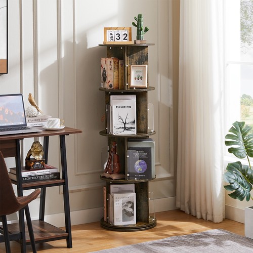 4 Tier Rotating Bookshelf 360 Revolving Bookcase Corner Organizer Display Rack - Picture 15 of 22