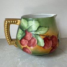 Rare J.P. Limoges France Hand-Painted Cherries Porcelain Cider Pitcher Antique