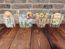 Lot of 4 Decorative Resin Garden Fence Plaques – Sunflower Cottage Spring Decor