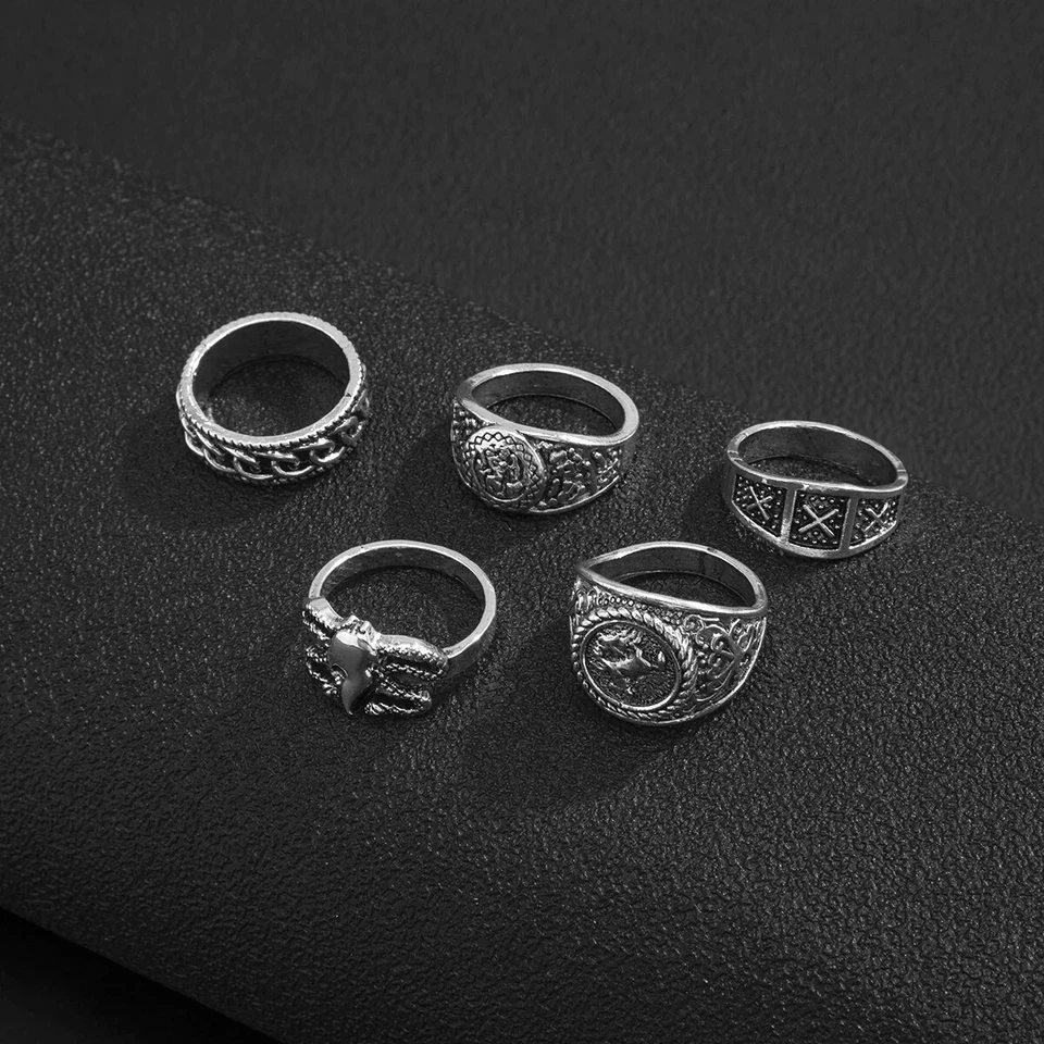 Auténtico juego de anillos de dedo estilo retro (5 piezas) Foto 2 de 4