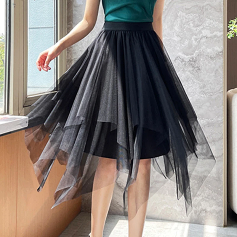 Womens Girls Skirt Dress Korean High Waist Tulle Double Layers
