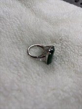 Huge Green Onyx Cushion Cut Rhodium over Sterling Silver Filigree Ring - Size 8
