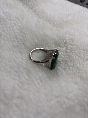 Riesiger filigraner grüner Onyx Kissenschliff Rhodium über Sterlingsilber Ring - Größe 8