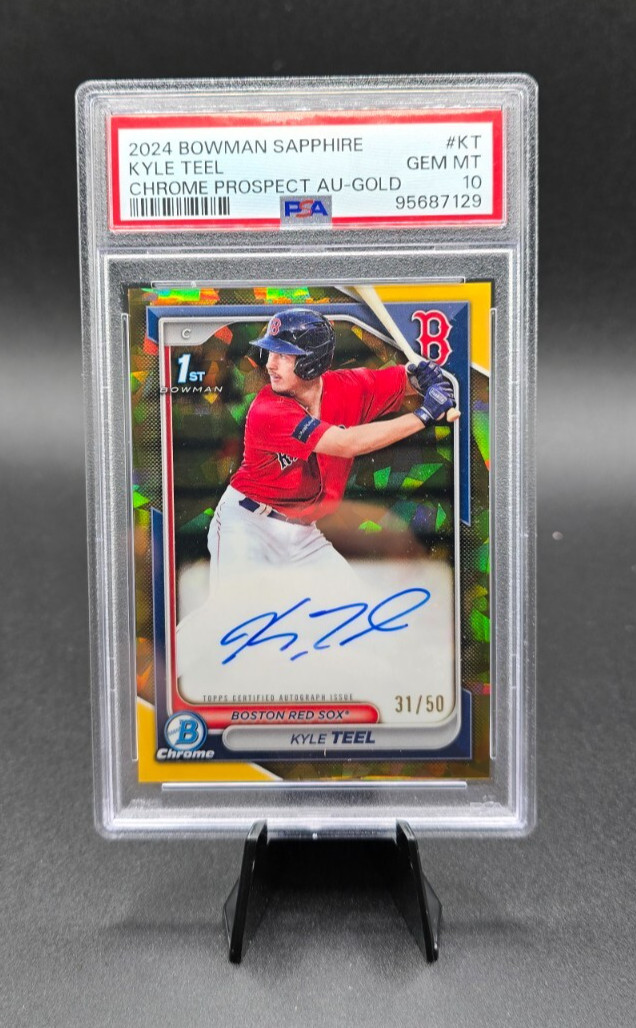 🔥 2024 Bowman Chrome 1ST Kyle Teel Auto Sapphire Gold Refractor /50 PSA 10 🔥