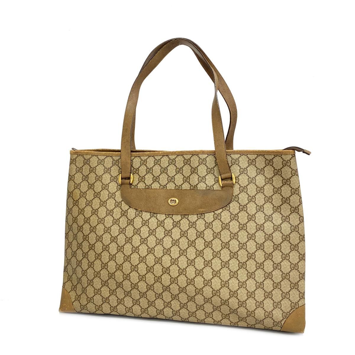 【GUCCI】GG SUPREME TOTE BAG Gucci Tote Bag GG Supreme 89 02 904 Brown PVC Leather Gold
