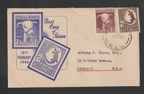 Australia 1948 FDC Cover Zoological Series 1/3 Bull 2/- Aboriginal Art