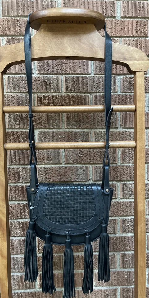 BCBG Maxazria Runway Limited Edition Black Leather Boho Tassle Crossbody Bag EUC - Image 3 of 4