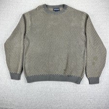 Vintage Lands End made in USA Sweater Men M Birdseye Knit Cotton Crewneck