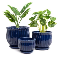 Ceramic Flower Pots, Ceramic Planters with Drainage Hole and Saucer, Modern R...